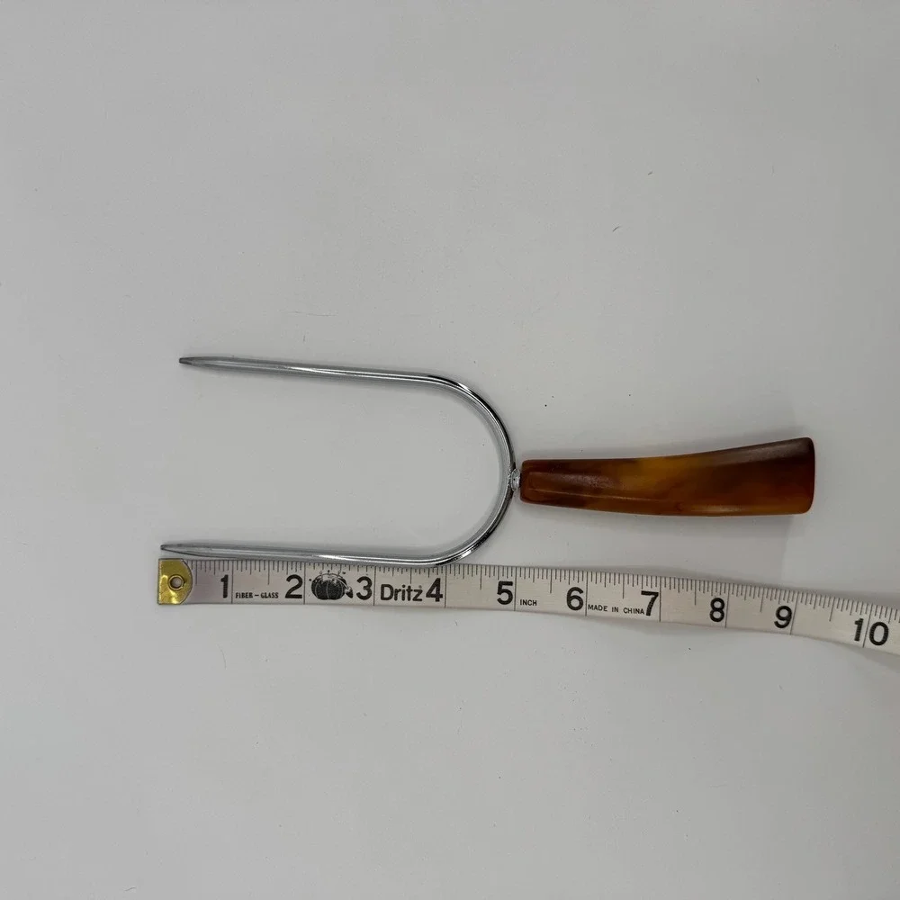 Vtg Carving Meat Fork Amber Marbled Bakelite ? Handle Kitchen Utensil Retro